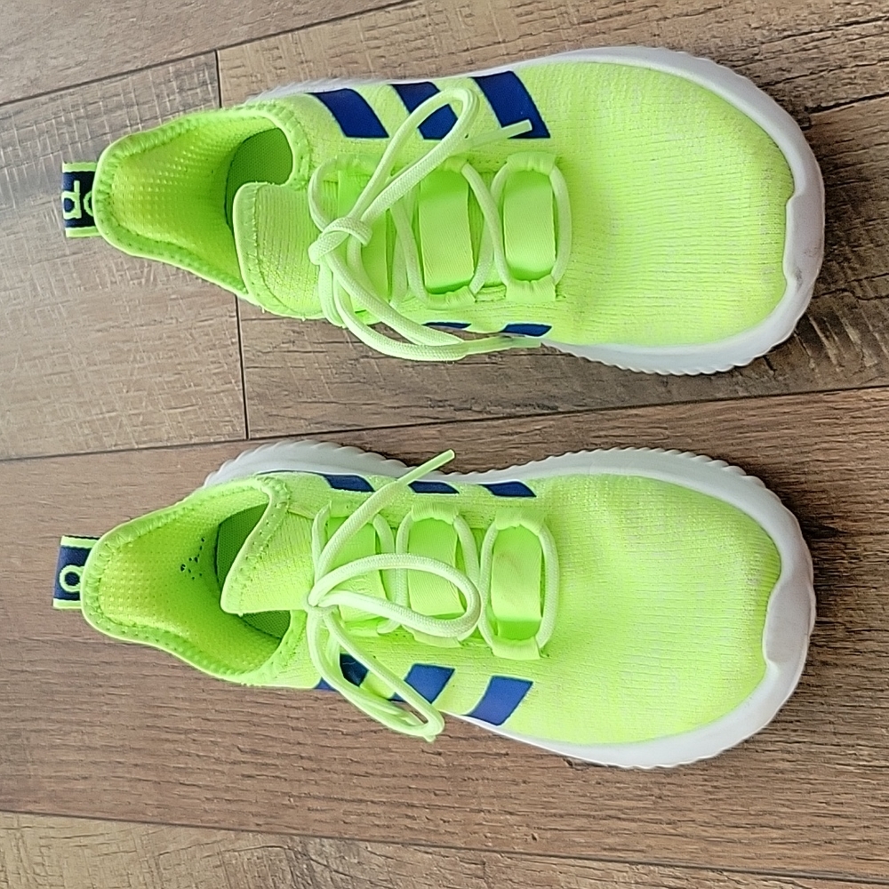 Boys adidas sneaker.  Fluorescent green. Size 3.5
